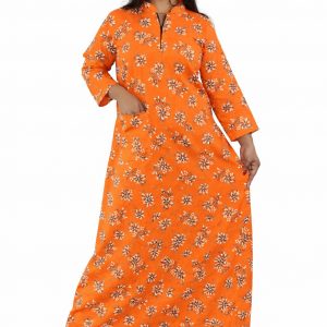 Yellow Cotton Full Sleeve Collar Nighty