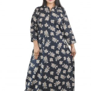 Navy Blue Cotton Full Sleeve Collar Nighty