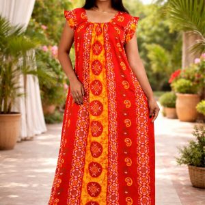 Red Square Neck Pleated Sleeve