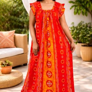 Red Square Neck Pleated Sleeve