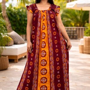 Maroon Square Neck Pleated Sleeve