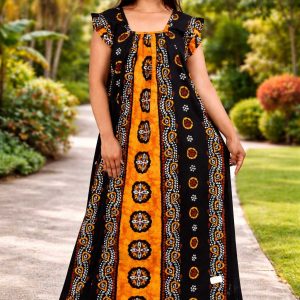Navy Blue Square Neck Pleated Sleeve