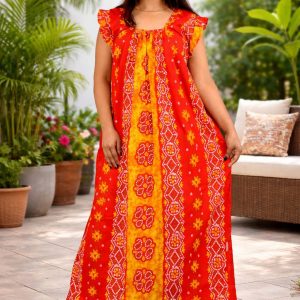 Red Square Neck Pleated Sleeve