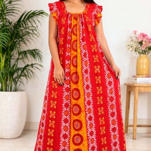 Red Square Neck Pleated Sleeve