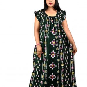 Green Square Neck Pleated Sleeve