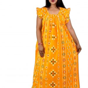 Yellow Square Neck Pleated Sleeve