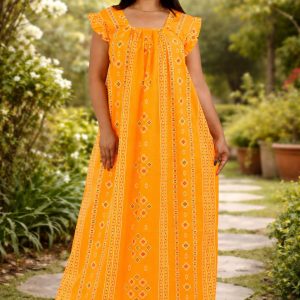 Yellow Square Neck Pleated Sleeve