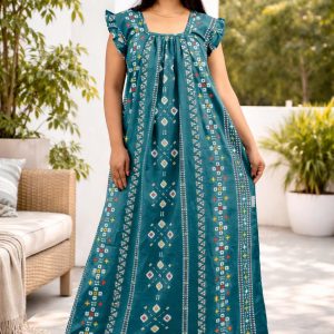 Sea Green Square Neck Pleated Sleeve