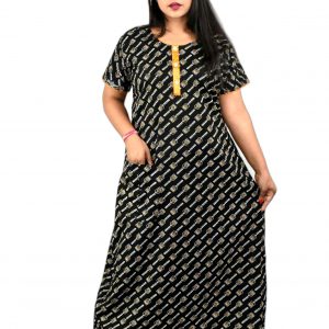 Black Round Neck Front Button with pocket Allan Maxi Nighty