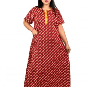 Maroon Round Neck Front Button with pocket Allan Maxi Nighty