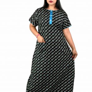 Green Round Neck Front Button with pocket Allan Maxi Nighty