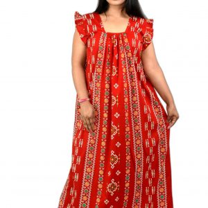 Red Square Neck Pleated Sleeve