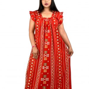 Red Square Neck Pleated Sleeve