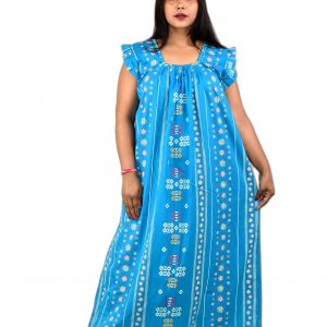 Sky Blue Square Neck Pleated Sleeve