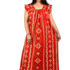 Red Square Neck Pleated Sleeve