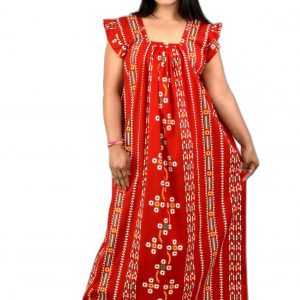 Red Square Neck Pleated Sleeve