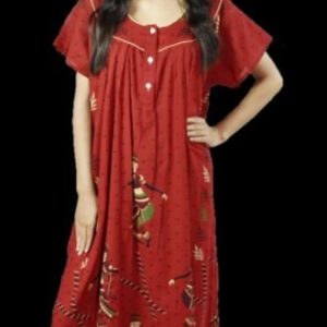 BDROX Gujri Maxi Nighty with Dancing girl and leaves printed in Maroon Colour_Meesho#L6clUbMZ