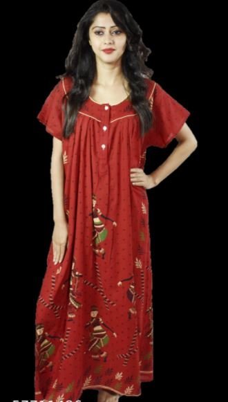 BDROX Gujri Maxi Nighty with Dancing girl and leaves printed in Maroon Colour_Meesho#L6clUbMZ