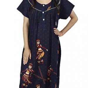 BDROX Gujri Maxi Nighty Blue with ras printed in heart Colour_Amazon#BDROX53INGJM_DGLB