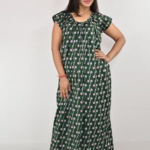 Dark Green Cotton Maxi Nighty