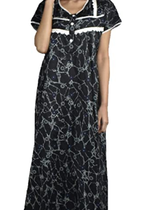 BDROX Premium Quality Designer Maxi Nighty in Black Base colour with Blue Print