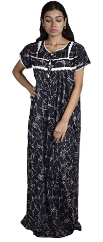 BDROX Premium Quality Designer Maxi Nighty in Black Base colour with Pink Print shopsy#BFCNBKMF000000162
