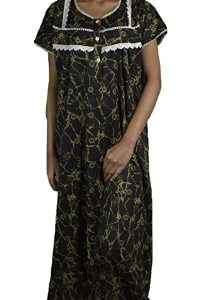 BDROX Premium Quality Designer Maxi Nighty in Black Base colour with Yellow Print