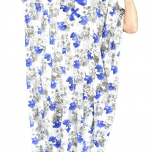 BDROX Cotton White with Blue Flower printed  Kaftan Nighty
