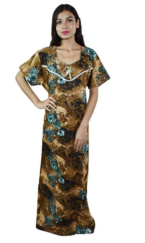 BDROX Pure Cotton Full Ankle Length Maxi Nighty with All Over Print Brown Base with Green Flowers_Meesho#bV0bCZjZ_Amazon#BDROX50CRESH_BBG_flipart#BDROX50CRESH_BBG