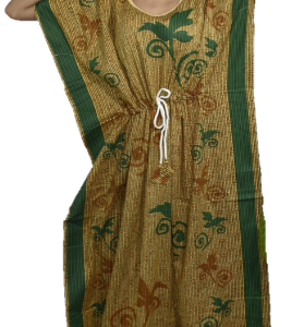 BDROX brown base green straight stripe kaftan Nighty_meesho#5594-GREEN