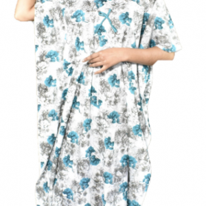 BDROX Cotton White with Green Flower printed  Kaftan Nighty