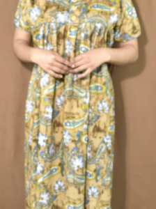 BDROX Cotton Biscuit color Base Round Neck with Button Green Maxi Nighty