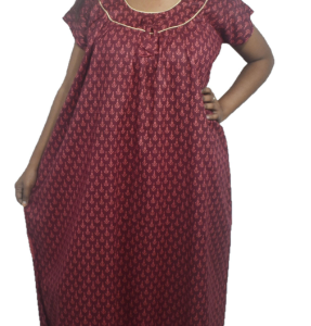 BDROX Gujri Cotton Maroon booty printed Maxi Nighty