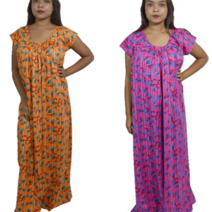 BDROX Cotton Round neck Orange Base flower printed Nighty_ IvcMQZhY