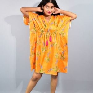 BDROX Orange Short Kaftan nighty