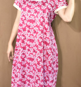 BDROX Cotton Flower Print Square Neck with Lace Pink Maxi Nighty_Amazon#BFINRF00000000343