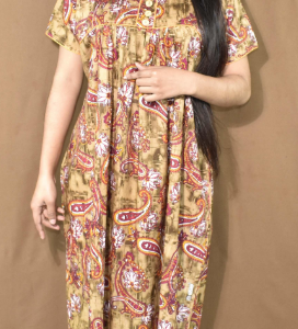 BDROX Cotton Biscuit color Base Round Neck with Button Pink Maxi Nighty_Amazon#BFINMF00000000356