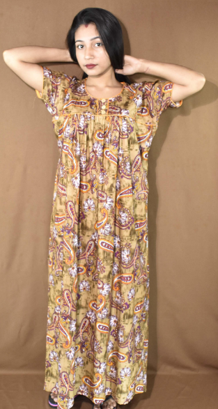 BDROX Cotton Biscuit color Base Round Neck with Button Purple Maxi Nighty