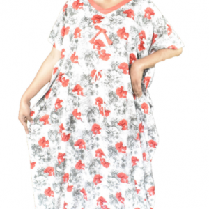 BDROX Cotton White with Red Flower printed  Kaftan Nighty_amazon#BDROX45_KAFTAN_COTTON_WHITE_PINK meesho_hfhtnDSz_BFWCNBRF000000816 MEESHO#BFCNRF00000000195_M