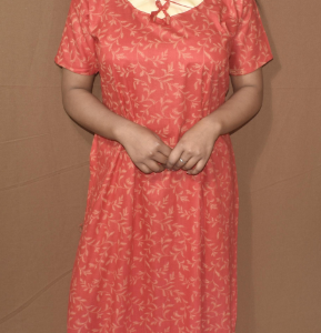 BDROX Cotton V shape Golden Print Red Maxi Nighty
