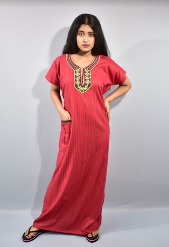 BDROX Cotton Red Maxi Nighty
