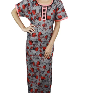 BDROX Cotton Graphite base Red Flower Printed Maxi Nighty_Amazon#BDROX50CRESH_GBR