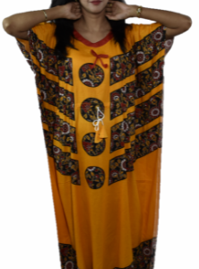 BDROX Yellow cotton embroidery type print kaftan nighty