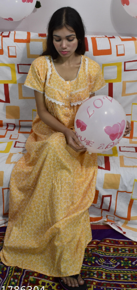 BDROX Premium Quality Designer Maxi Nighty with Yellow Colour_amazon#BFCNBKYF000000169