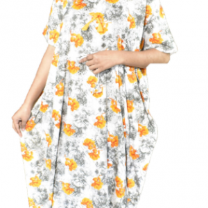 BDROX Cotton White with Yellow Flower printed  Kaftan Nighty AMAZONE-BFINMF00000000568