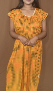 BDROX Cotton Round Neck Yellow Maxi Nighty