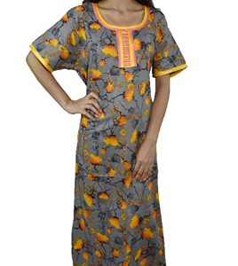 BDROX Cotton Graphite base Yellow Flower Printed Maxi Nighty_Amazon#BDROX50CRESH_GBY