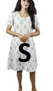 BDROX Cotton Short Length White Booty Printed Blue Color Small Size Nighty_amazon#BDROX50BD_B_S