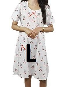 BDROX Cotton Short Length White Booty Printed Red Color Large Size Nighty_amazon#BDROX50BD_R_L
