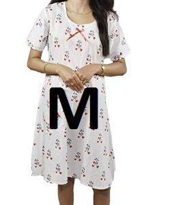 BDROX Cotton Short Length White Booty Printed Red Color Medium Size Nighty_amazon#BDROX50BD_R_M